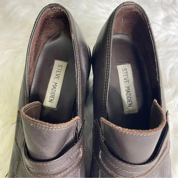 Steve Madden Brown Leather Penny Loafer Heel Shoes y2k Size 8.5 - Picture 3 of 9